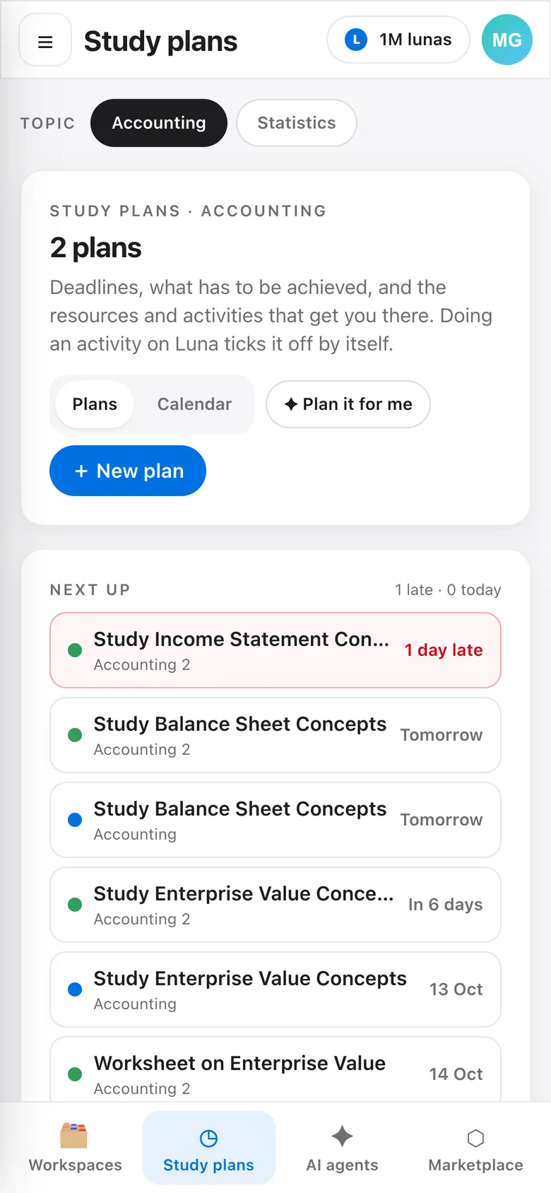 Luna on a phone: study plans